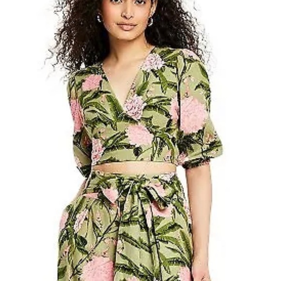 Women's Peony Print Tie Wrap Top - Agua Bendita x Target Dark Olive/Blush - Picture 5 of 6